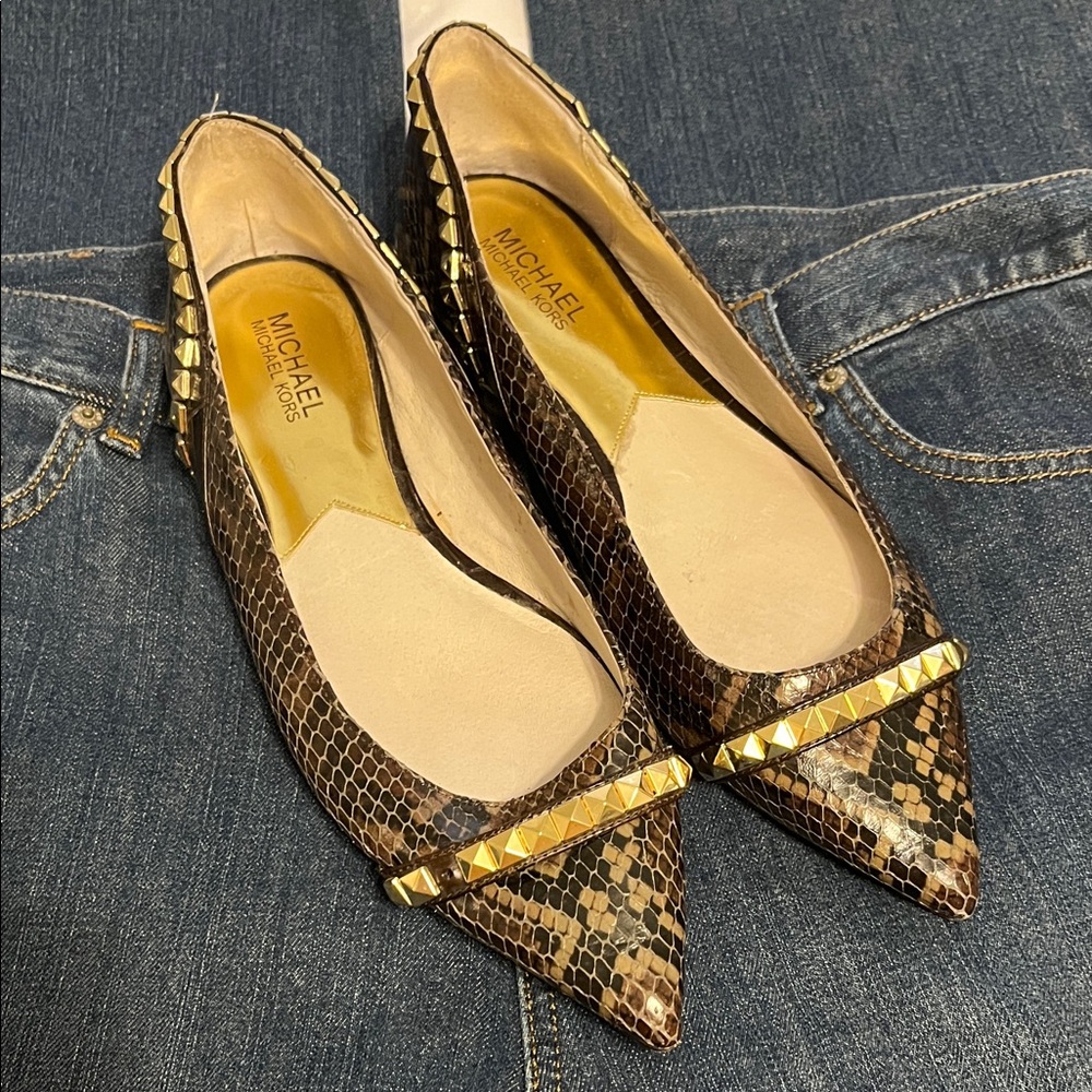 Michael Kors Snake Print Flats with Gold Studs 10M